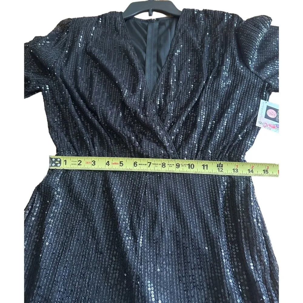 Womens Sparkling Sequin Jumpsuit V Neck Long Sleeve Evening Cocktail Party Sexy Black - Image 9