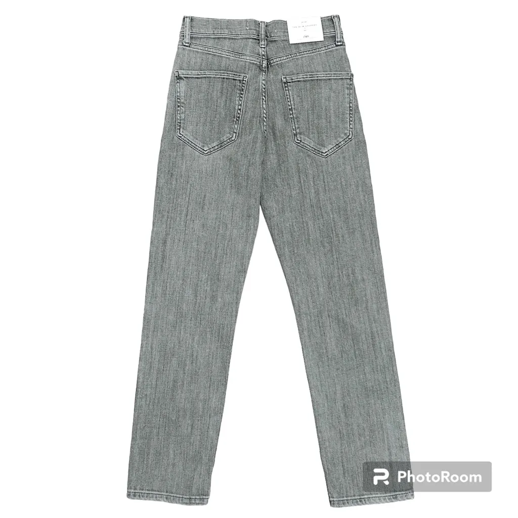 Zara Washed Out Grey Cropped High Rise Slim Fit Straight Leg Jeans Denim NWT 2 - Image 4