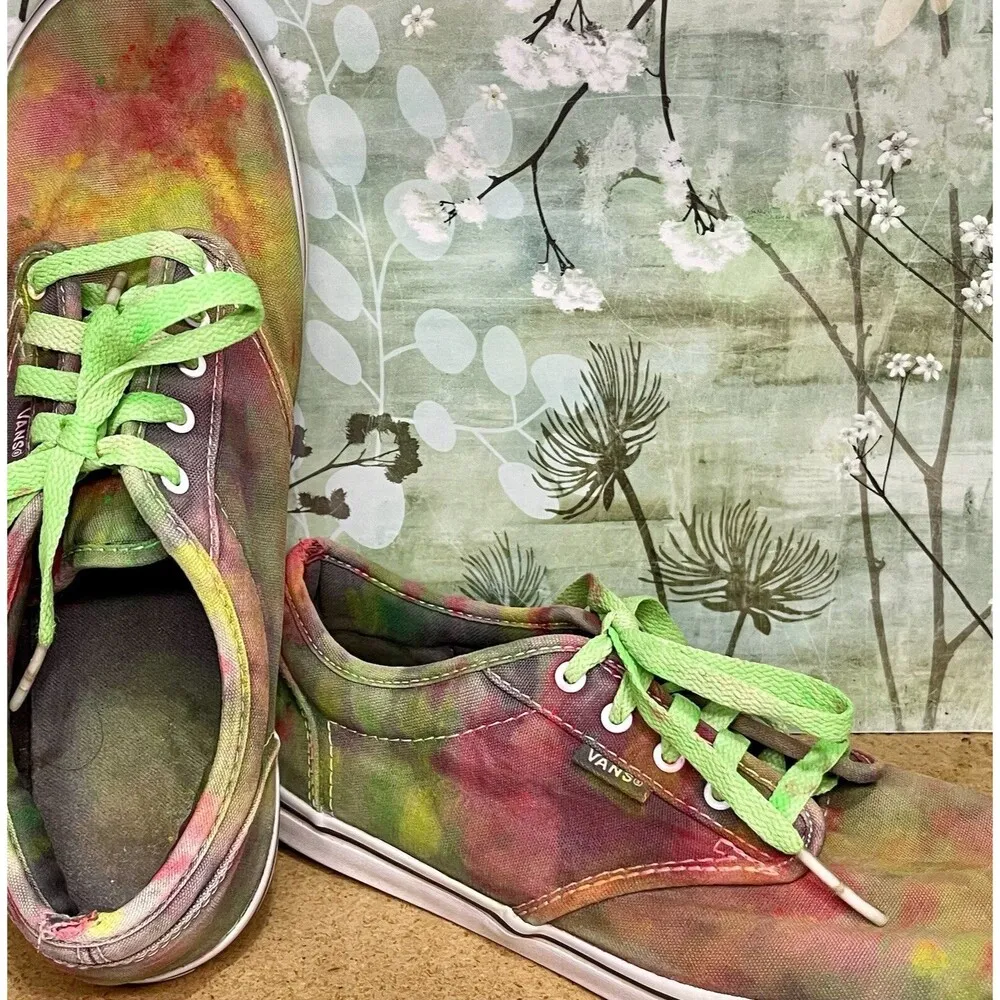 Vans Custom Bleached Tie Dyed Lace Up Sneakers Womens Sz9 Low Top Skater - Image 2