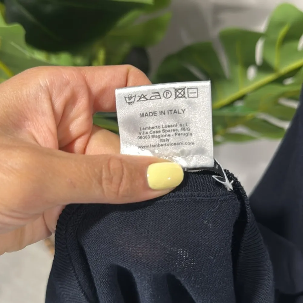 Lamerbto Losani made in Italy vneck mixed media lightweight cotton sweater top Blue - Image 9