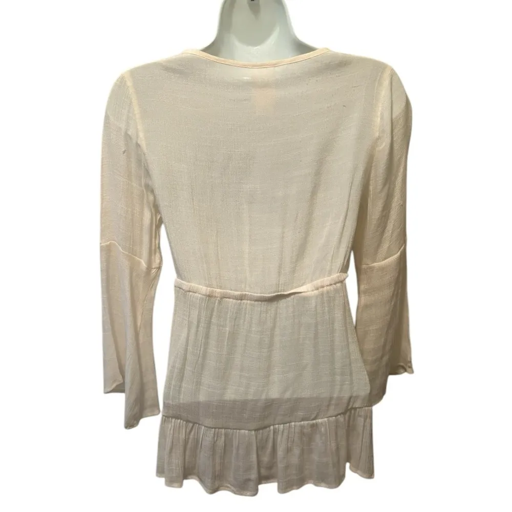 Y2K Cream Whimsigoth Witchy Top Sz S Crochet Detail Peek a Boo Neck Boho Cottage - Image 6