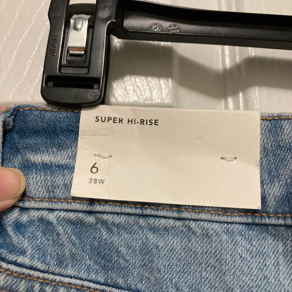 American Eagle New Super High Rise Light Wash Distressed Denim Mini Skirt - Image 3