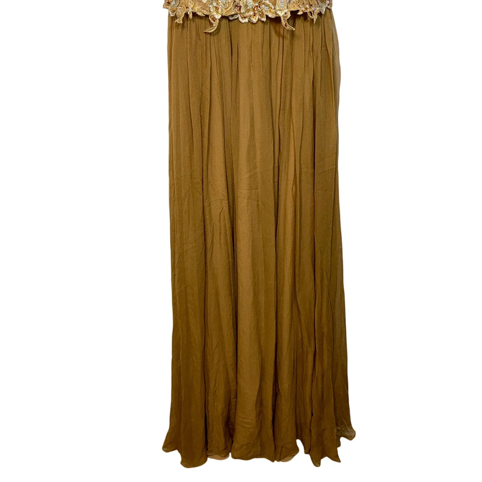 NWT Mandalay Brown Gold Lace Beaded Sequin Long Evening Gown Dress Women Size 10 - Image 8