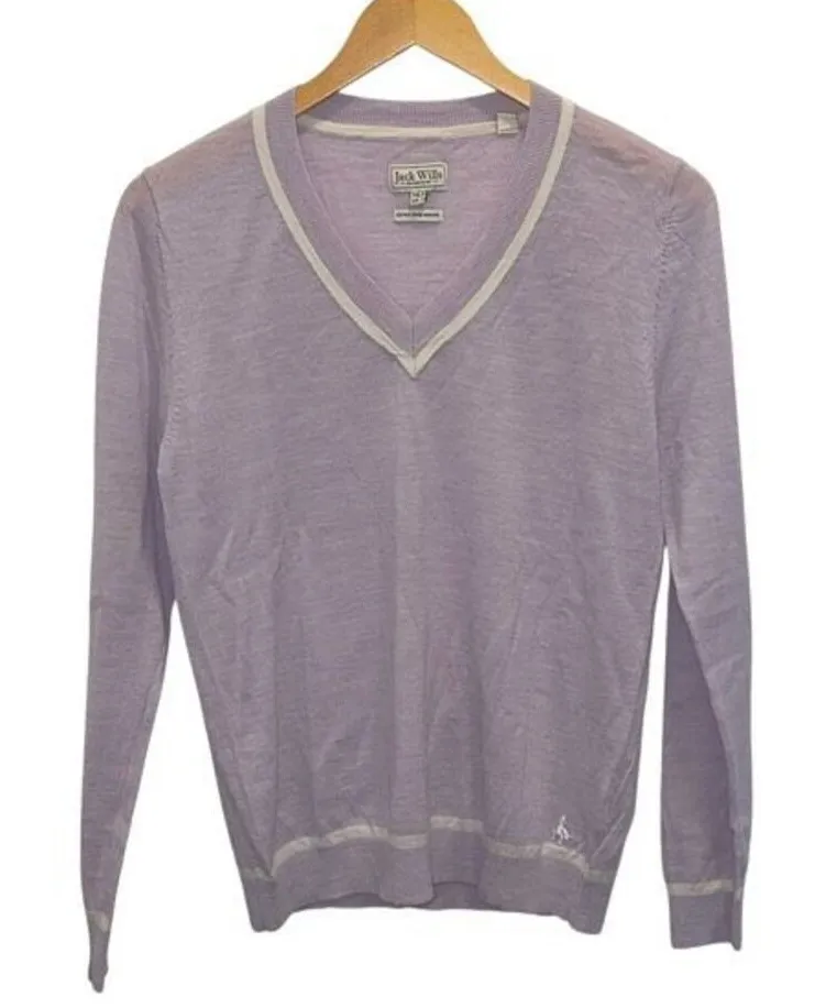 Jack Wills Womens Extra Fine Merino Wool V-neck Pullover Sweater Purple Size 4 - Image 1