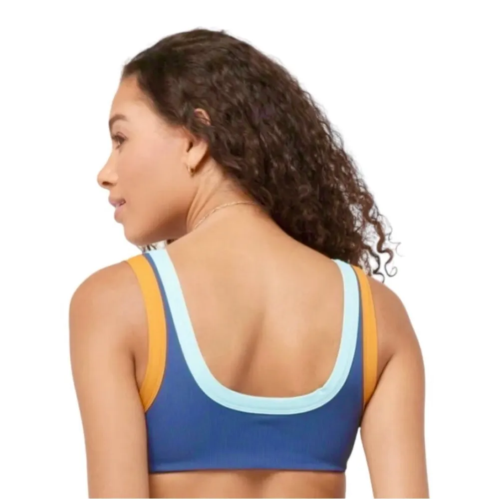 L*Space Lala Ribbed Colorblock Bikini Top in Slate Pool Blue Inca Gold XL NWT - Image 5