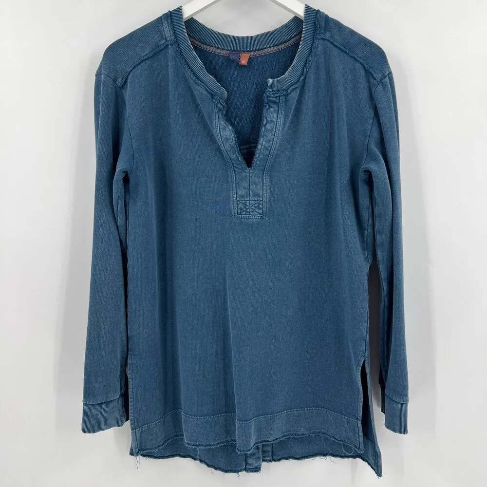 Pilcro Anthropologie Sweatshirt Blue Split Hem Tunic Top 100% Cotton Size Small - Image 3