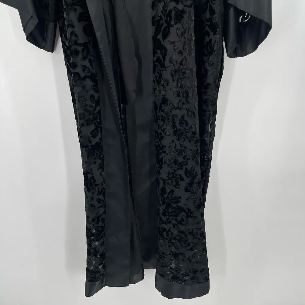VALENTINO Intimo Vintage Robe SZ Petite Neiman Marcus Blk Burnout No Belt Velvet Black - Image 10