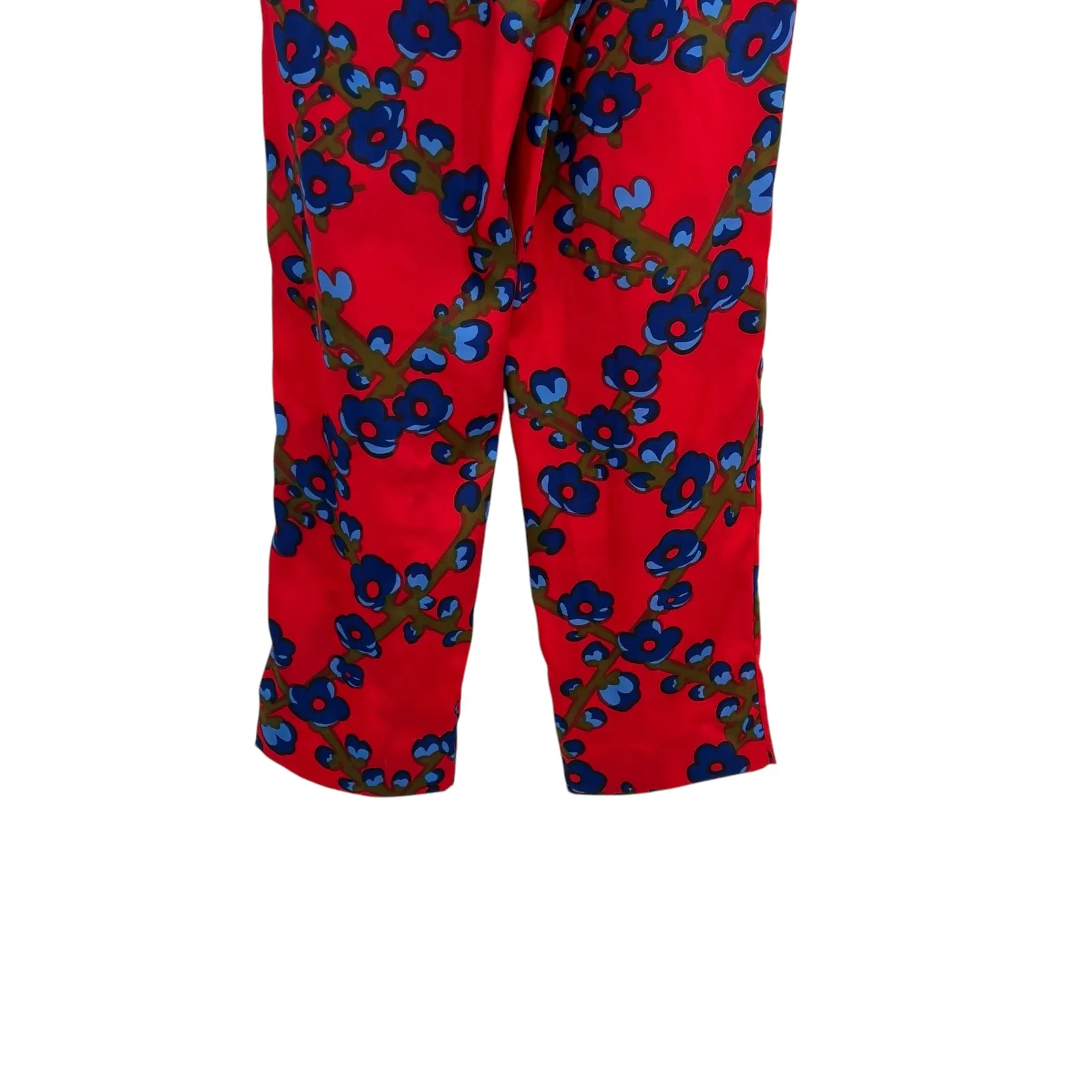 J. Crew Drapey Pull-on‎ Pant Trouser Lattice Floral Print Drawstring Red Size 4 - Image 9