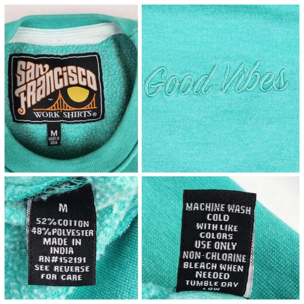 San Francisco Work Shirts Good Vibes Oversized Pullover Sweatshirt Size M Green Size M - Image 3