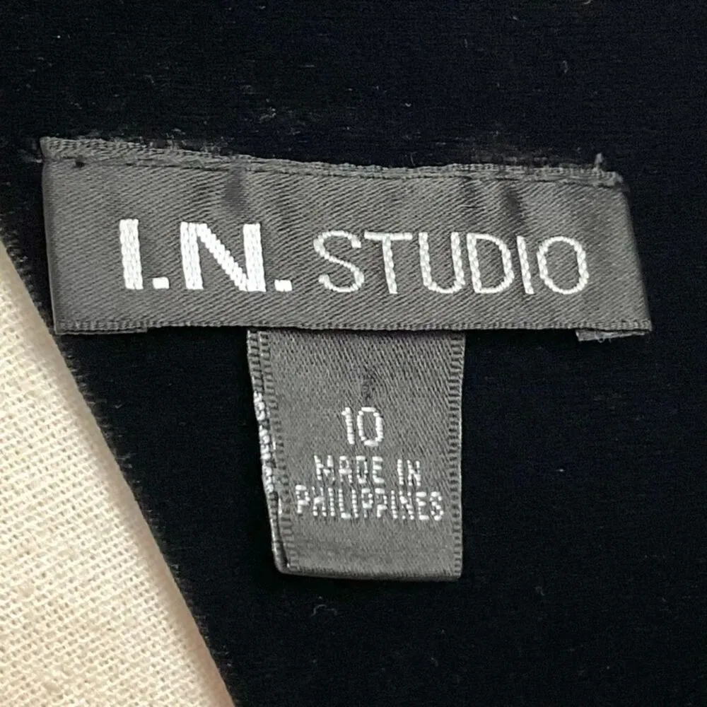 VINTAGE Black Velour Sleeveless Dress Y2K I.N. Studio Sz 10 Party Dance Sheath - Image 3