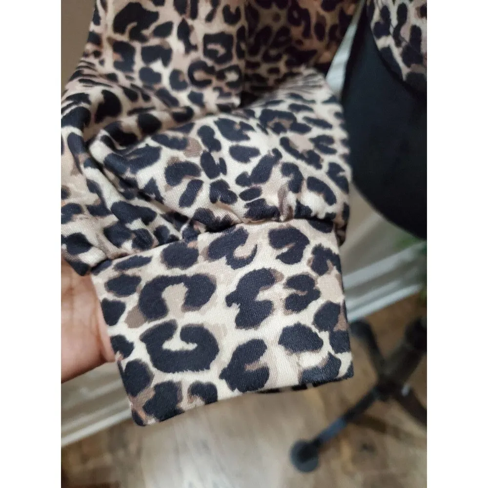 Bershka Womens Brown Animal Print Mock Neck Long Sleeve Top Blouse size Large - Image 5