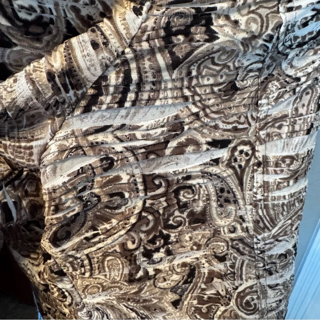 Chico's Brown White Paisley Patterned Textured Jacket 3 16 XL - Image 9