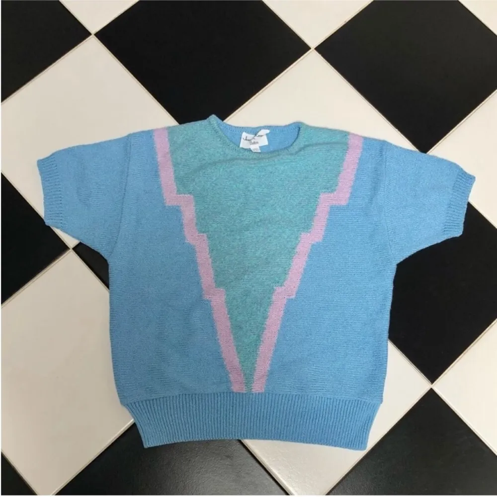 Vintage 70s  by Dalton Chevron Baby Blue Short Sleeve Sweater Vest L - Image 3