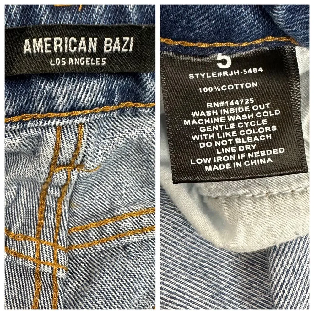 American Bazi Womens High Rise Waist Straight Wide Leg Jeans Distressed Size 5 - Image 7