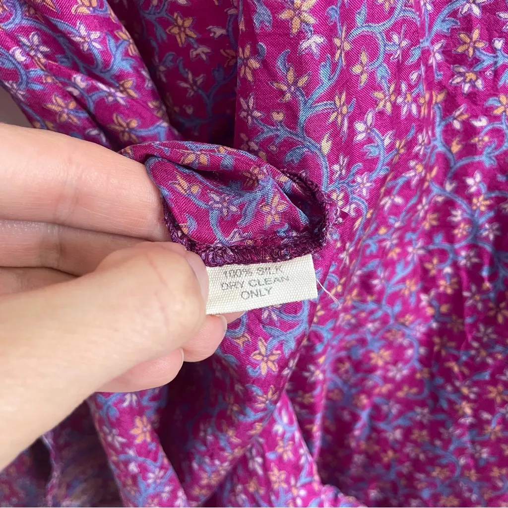 Matta Silk Tunic Top Magenta Floral Paisley Boho India Print 100% Silk Size M Purple Size M - Image 13