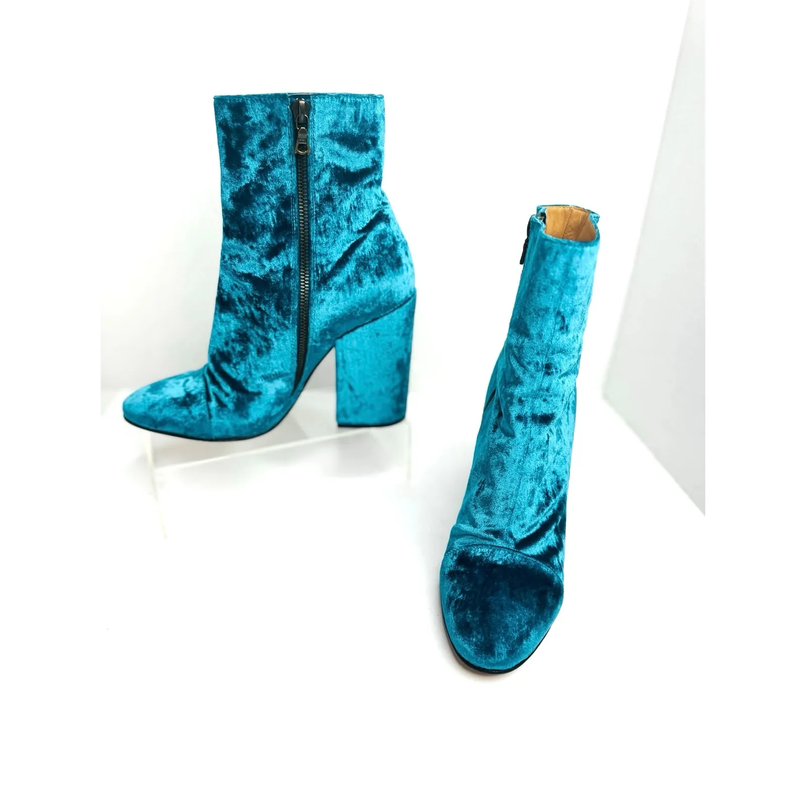 Dries Van Noten Women’s Turquoise Velvet Ankle Boots Size EU 38 Statement Shoes - Image 2