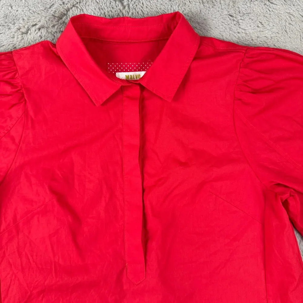 Maeve Anthropologie Tunic Top Puff Sleeve Red Blouse Collared Small - Image 8
