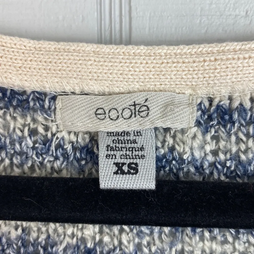 Ecoté Urban Outfitters Knit Blue White Fringe Short Sleeve Sweater Top XS - Image 4