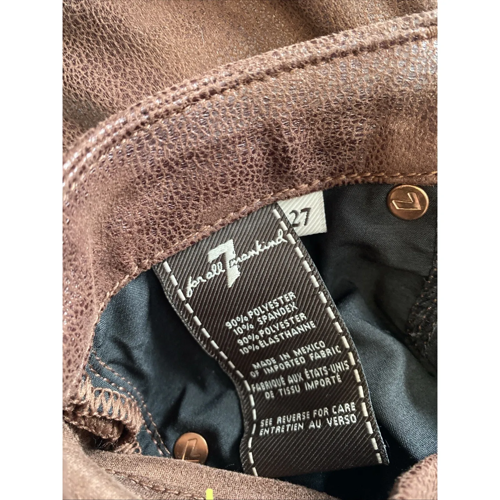 7 For All Mankind Crackled Faux Leather Brown Pants Skinny Size 27 Stretchy Soft - Image 6