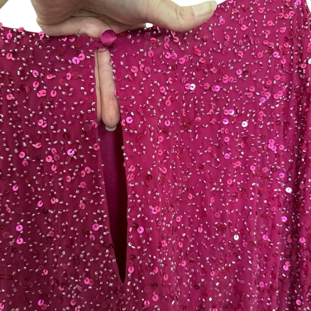 Aidan Mattox Pink Sequin Ruched Cocktail Dress - Image 8