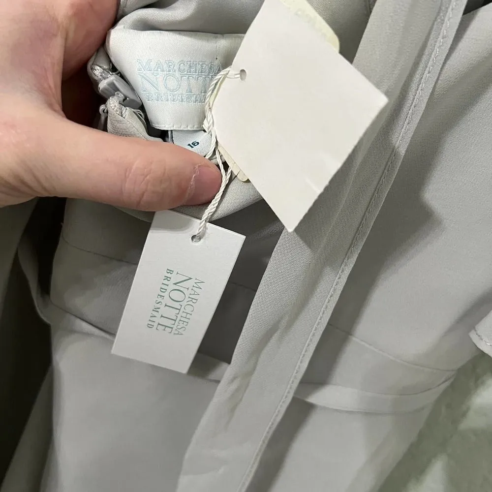 Marchesa Notte Bridesmaids draped-sleeve rear-cutout gown Size 16 Dove Gray - Image 4