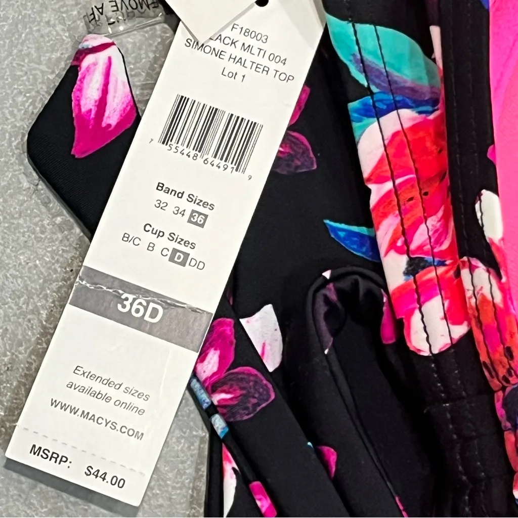 NEW Sundazed Black Tropical Floral Multi Wrap Style Simone Bikini Top size 36D - Image 5