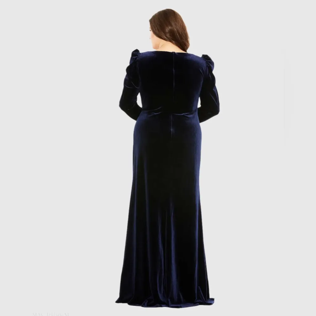 Mac Duggal 68437 Midnight Blue Velvet Long Sleeve Gown 14W - Image 2