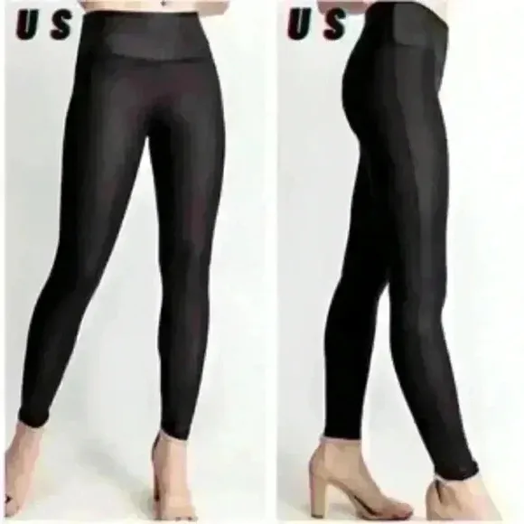 Heyson NWT Black Textured Faux Leather Leggings Black Style HL1001 Size Small - Image 2