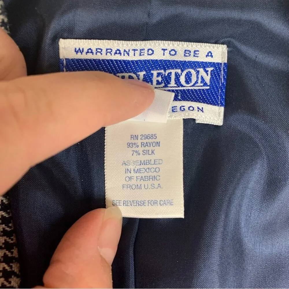 Pendleton womens 14 16 two piece suit skirt set houndstooth navy white show blaz - Image 8