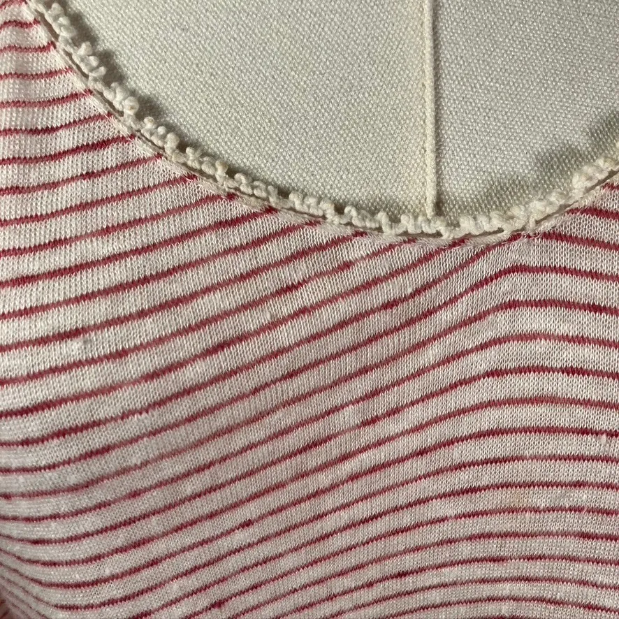 Sundance Linen Long Sleeve V Neck Top Pink Stripe Lightweight Made in Portugal M - Image 2