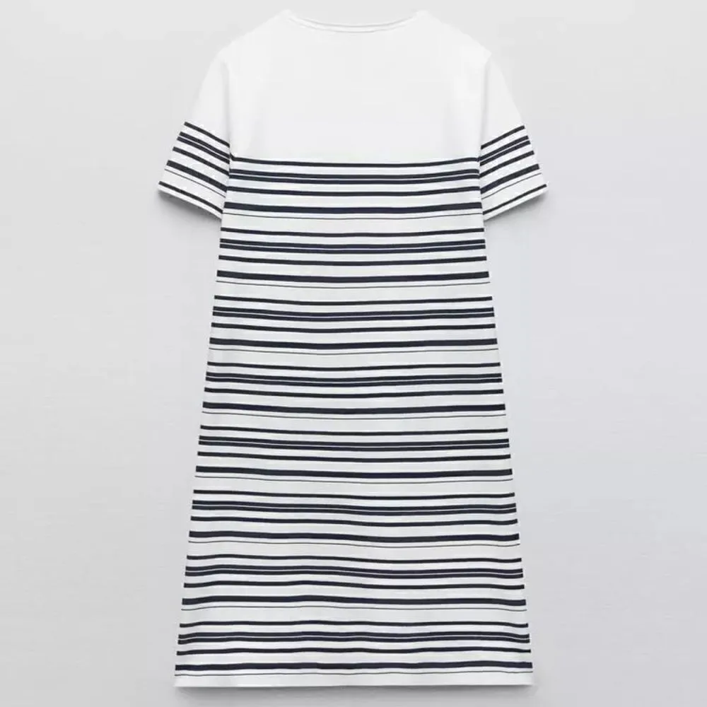 NWT ZARA WOMEN'S STRIPED KNIT MINI DRESS WHITE /NAVY SIZE M 3859/035 - Image 2