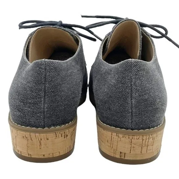 14th & Union Gray Linen Canvas Cork Oxford Lace-Up Loafer Shoe Women's Size 8.5 - Image 9