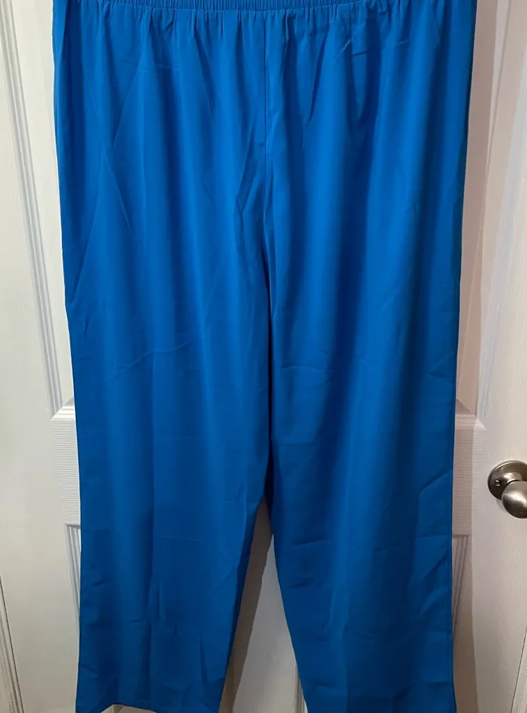 Bob Mackie Wide Leg Pants Size L Blue Elastic Waist Flat Front Pull On Boho Size L - Image 1