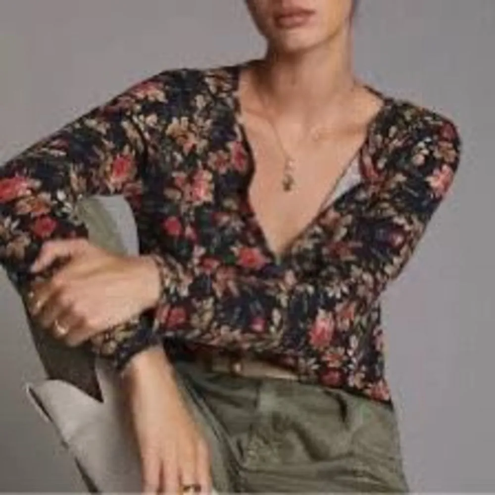 NWOT Anthropologie PILCRO Women's Split-Neck Floral Waffle Knit Thermal Top XS - Image 5