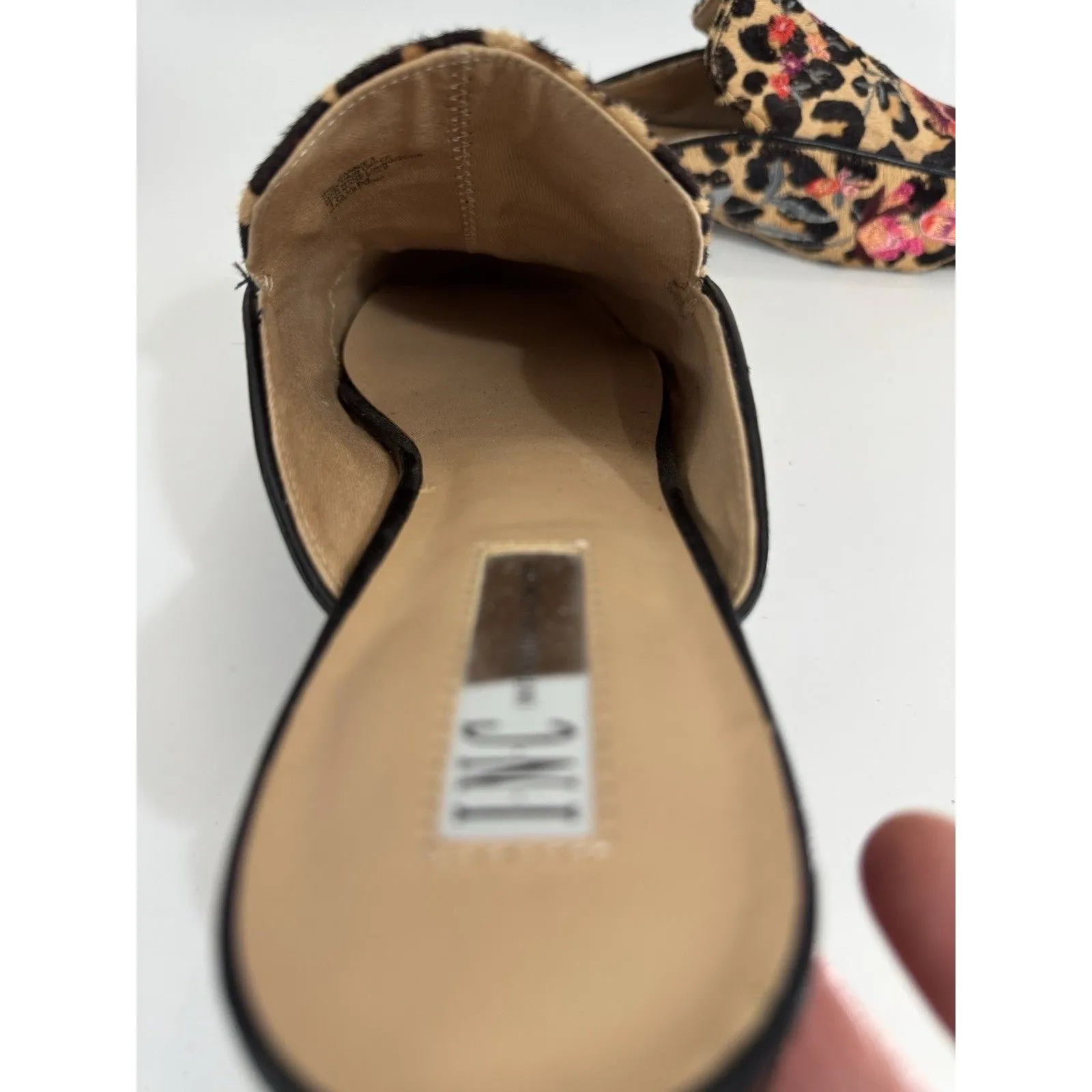INC Women's Leopard Floral Embroidered Flats Real Calf Hair Mules Shoes 10.5 - Image 16