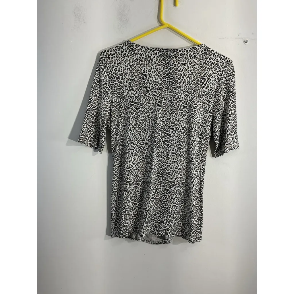 Womans Talbots Mediummulticolor Animal Print Short Sleeve Rushed Wrapped Blouse - Image 2