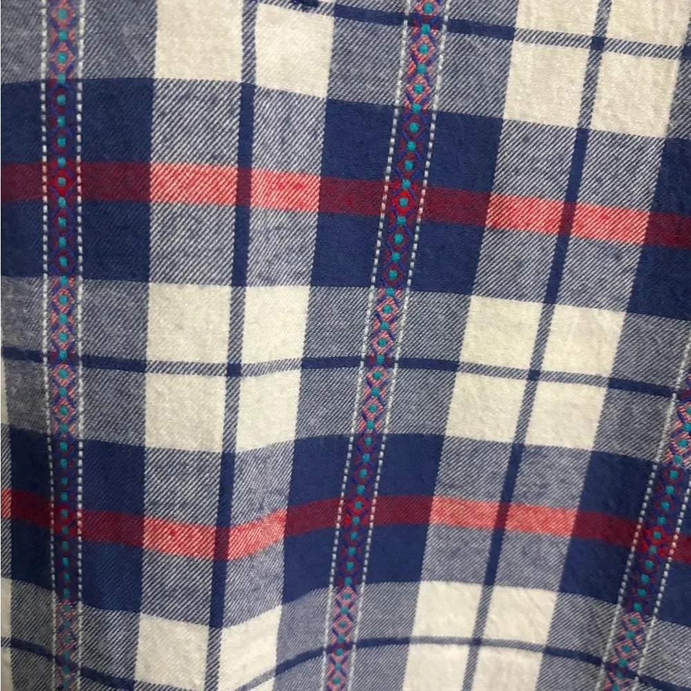 Aerie Flannel Cotton Blue and White Pullover Sweatshirt Size Medium Top - Image 5