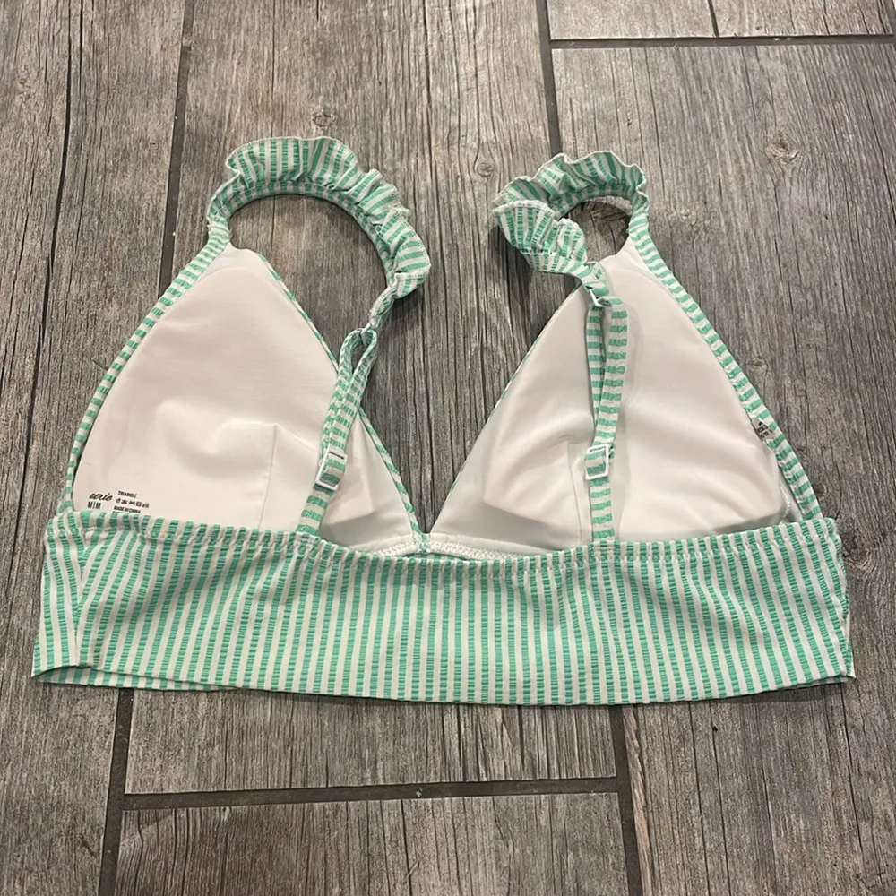 Aerie Green and white striped bikini top - Image 2