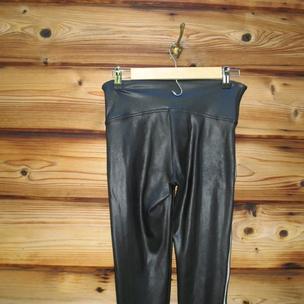 SPANX Black Faux Leather Stripe Leggings M - Image 7