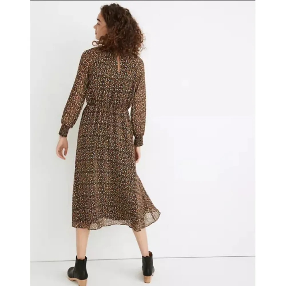💕MADEWELL💕 Georgette Smocked-Neck Midi Dress Folktale Paisley M Petite NWT - Image 7