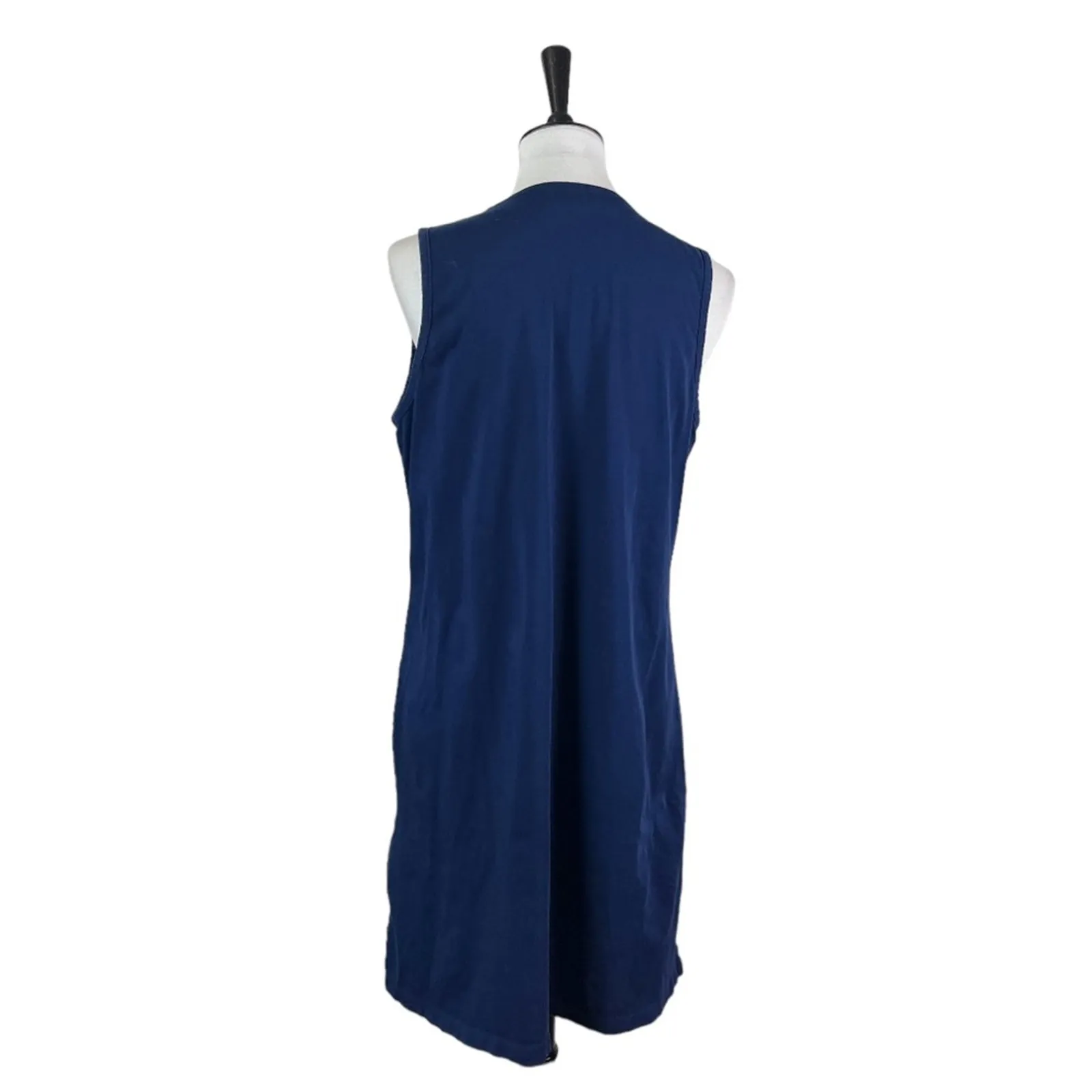 Lands’ End Shift Dress V-neck Sleeveless Soutcache Navy White Women’s Size M - Image 4
