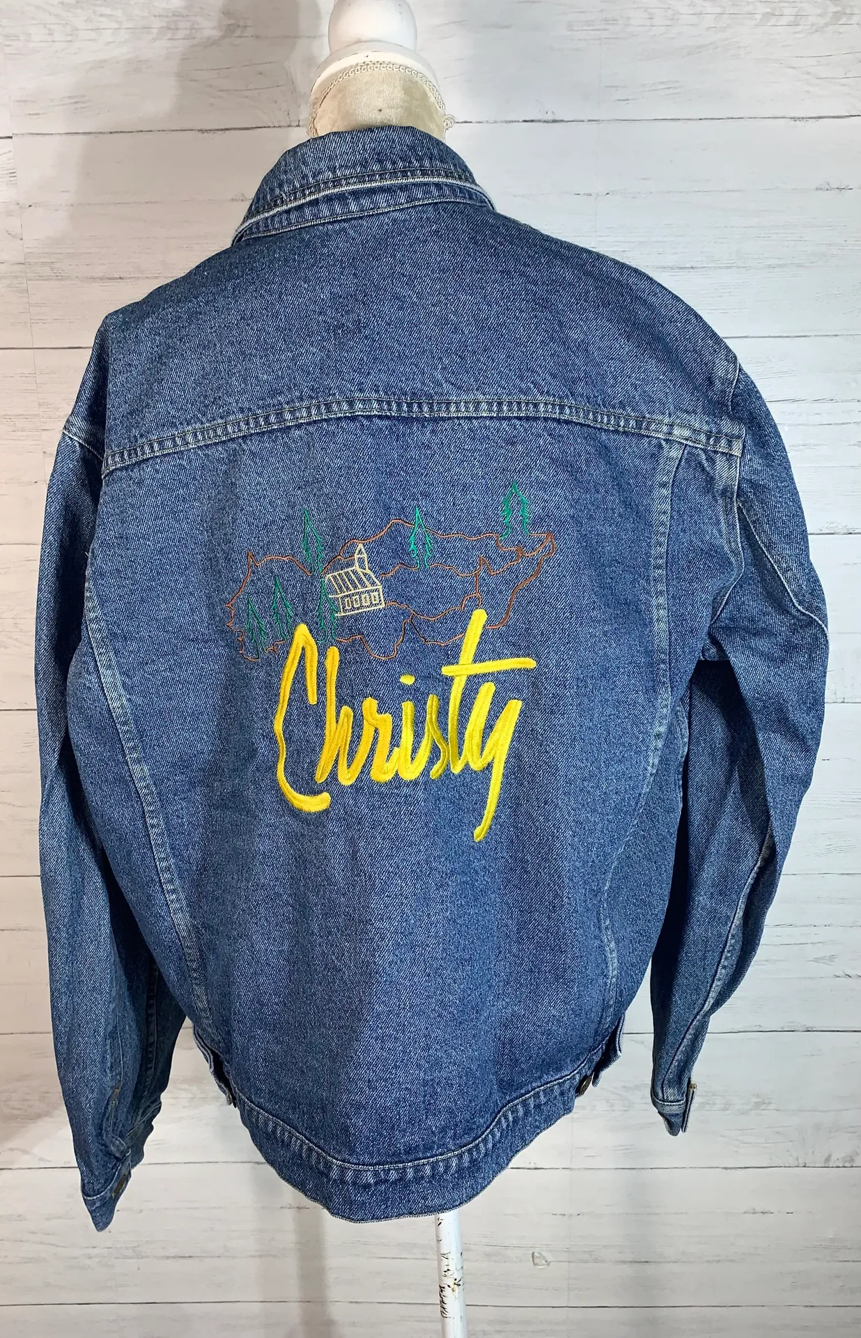 Vintage Embroidered "Christy" Denim Jean Jacket Hippie Womens 2X Trucker Blue Size XXL - Image 2