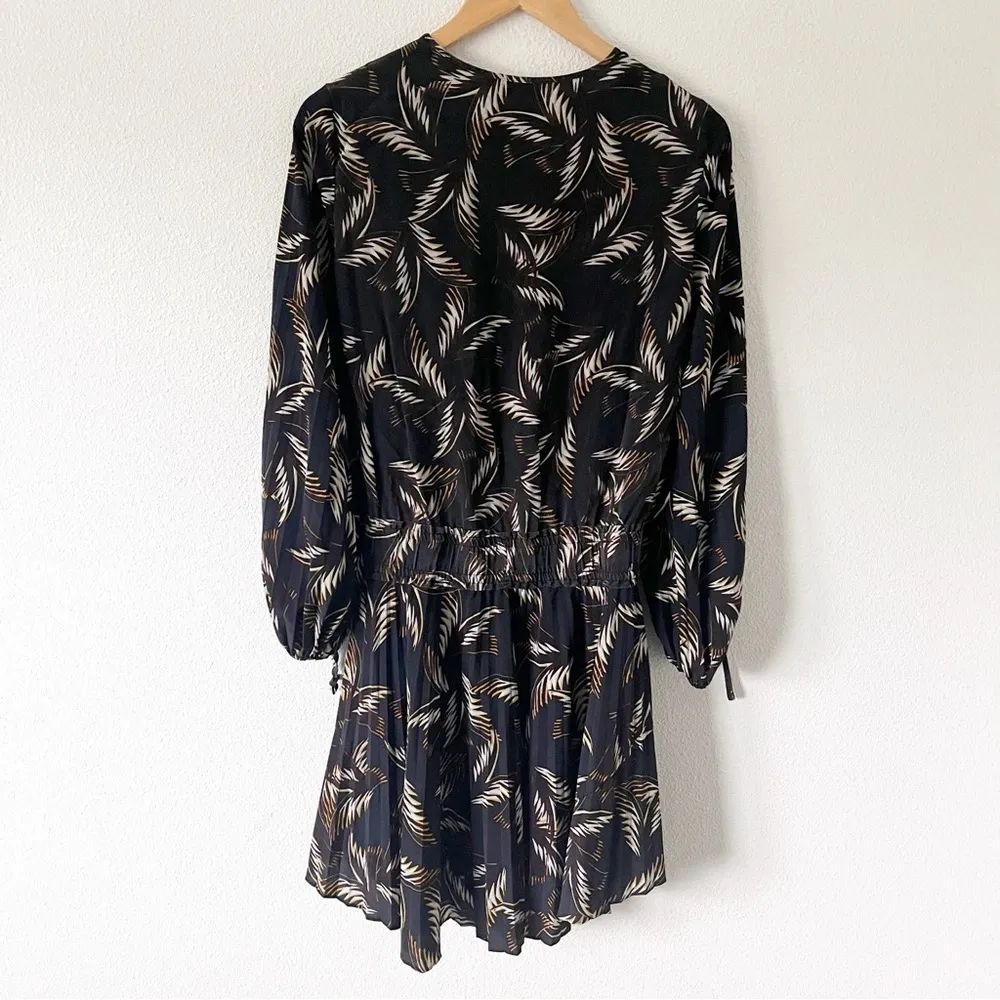 A.L.C. Rory Pleated Palm Leaf Printed Silk Mini Dress in Brown Multi - Image 7