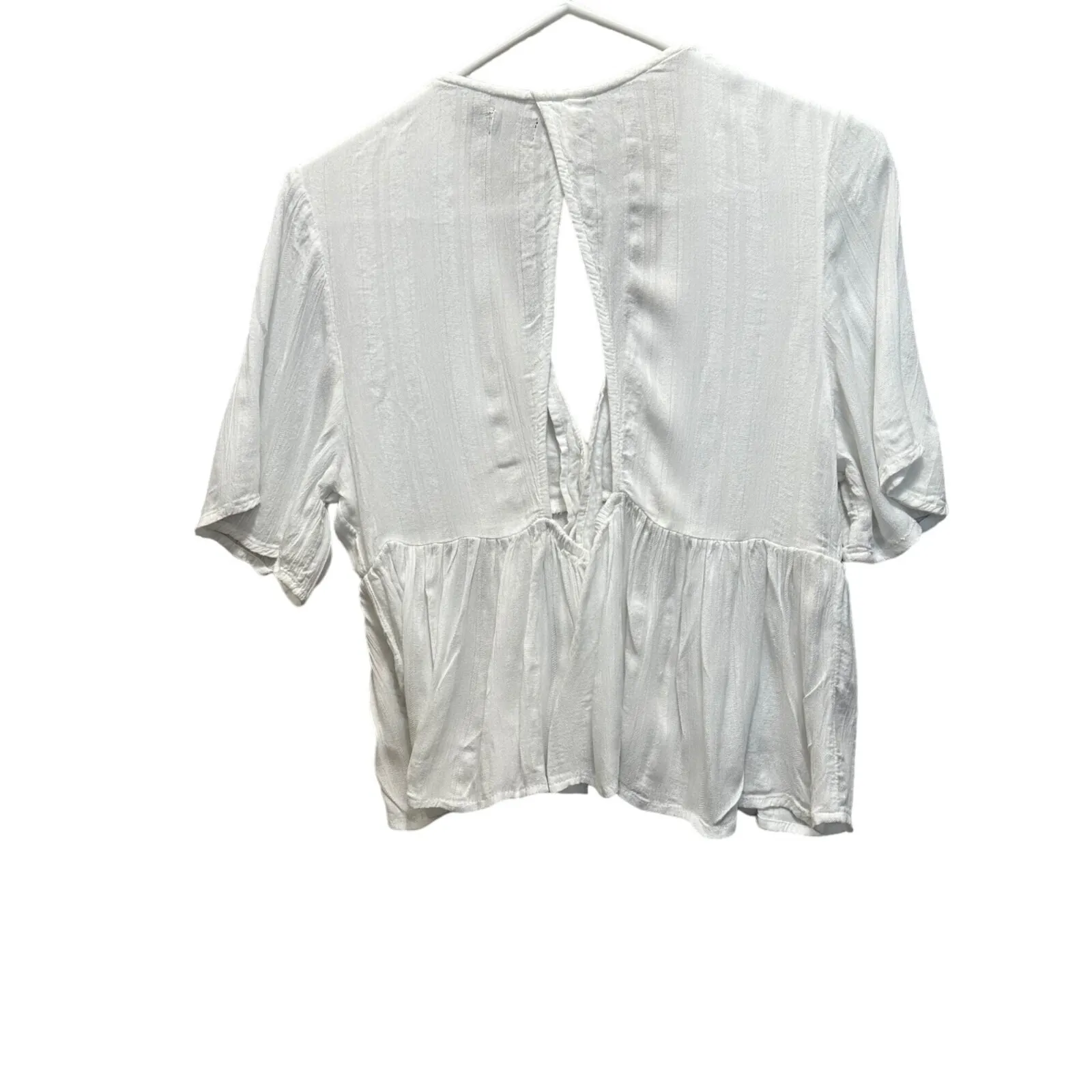 Volcom White Peplum‎ Blouse M Open Back Short Sleeve Viscose Boho Summer Top - Image 3