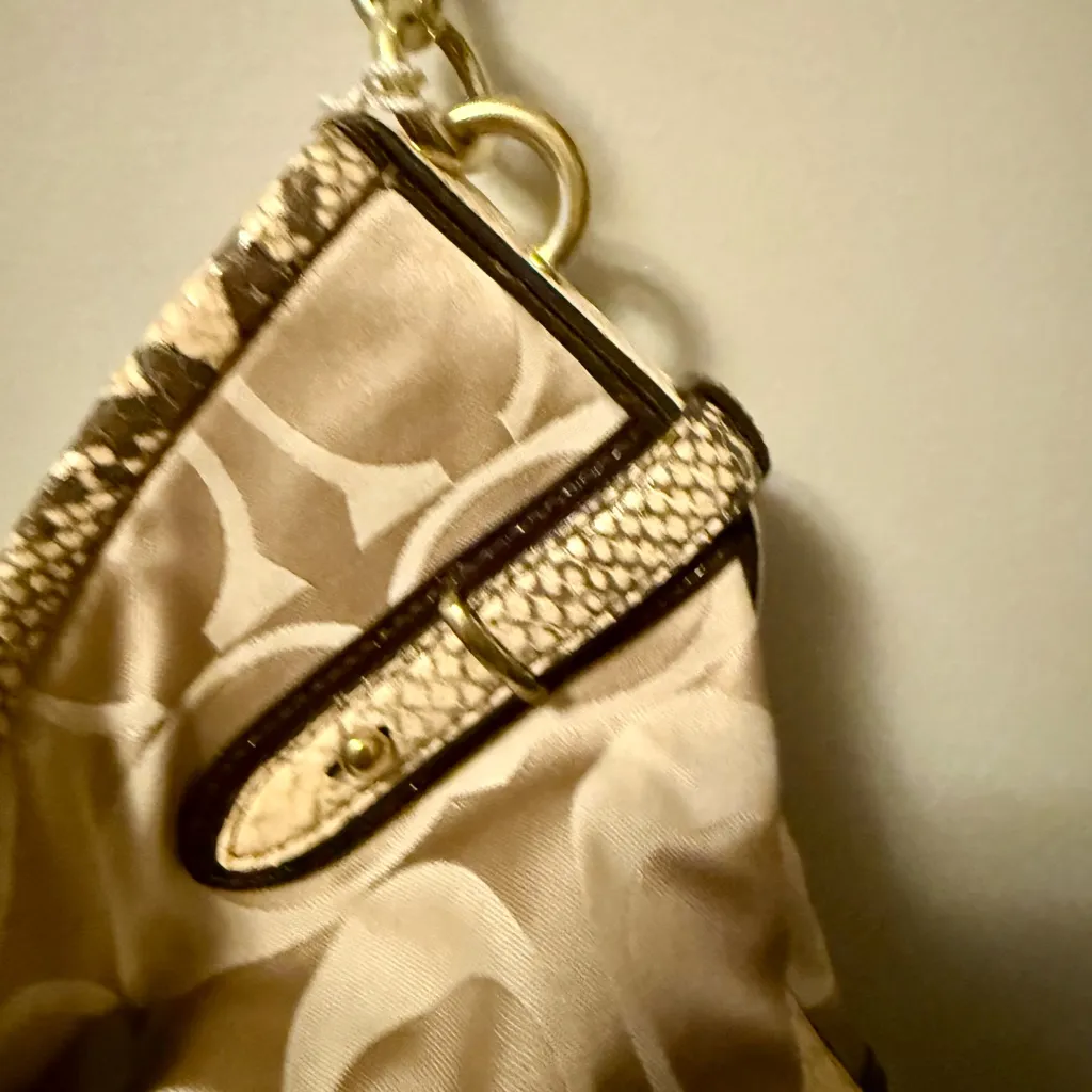 Coach Signature Jacquard Hobo Shoulder Bag w/ Snakeskin Trim - Image 10