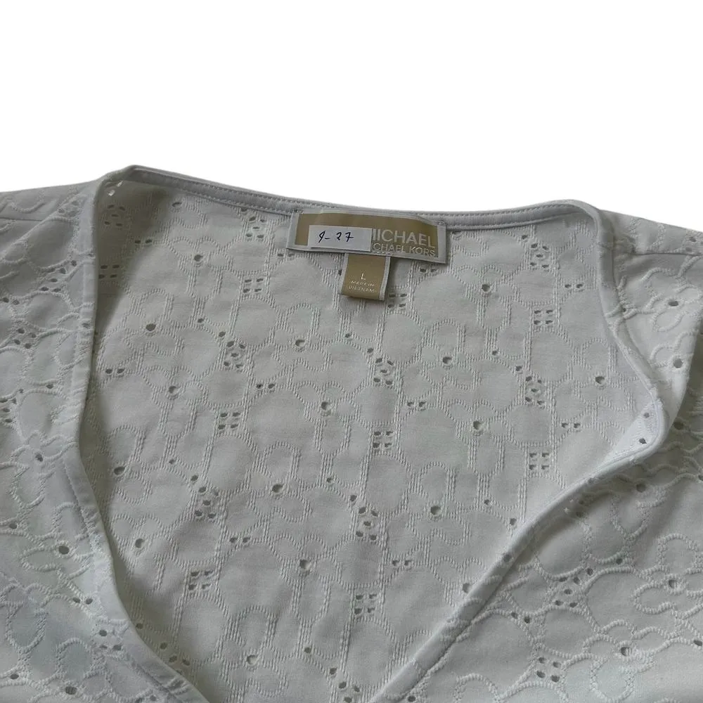Michael Kors White Eyelet Shirt Women Top Size Large | 4-27 - Image 3