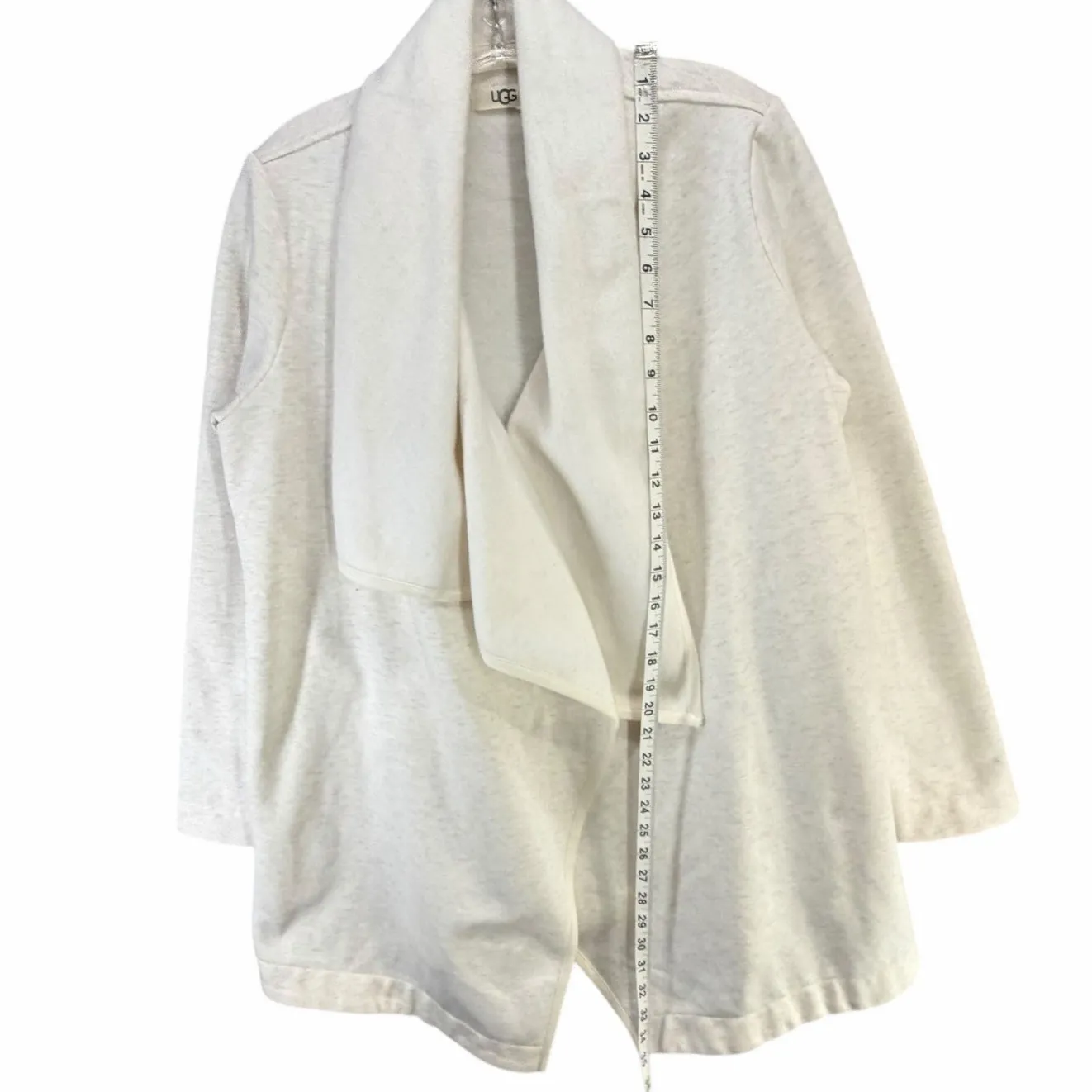 Ugg Janni Fleece Cardigan Women M Oatmeal Heather Open Asymmetrical Plush Lounge - Image 9