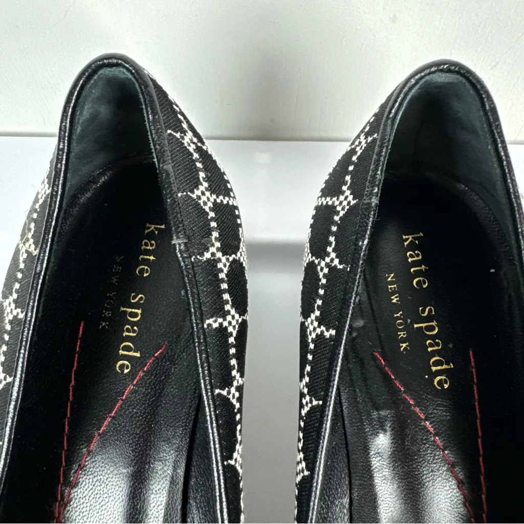 Vtg Kate Spade Heeled Loafers Sz 7B Black Dot Print Square Toe Noel - Image 7