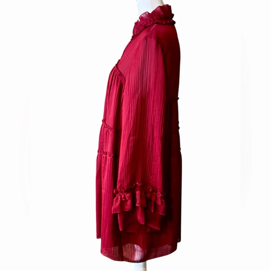 IRO Red Mandarin Collar Tiered Dress - Image 5