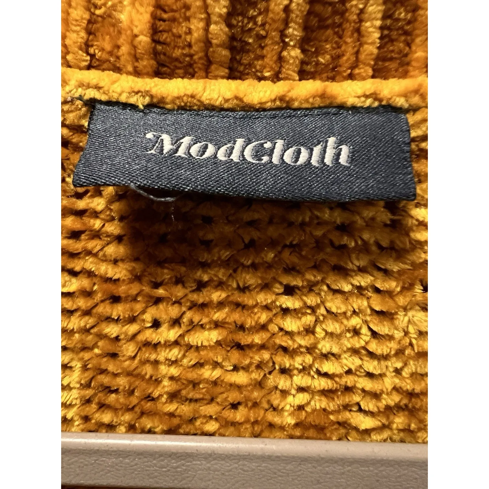 ModCloth Chenille the Deal Cardigan Open Front Golden Yellow Women’s L - Image 4